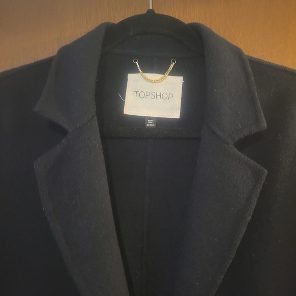 Topshop DARK NAVY Size 14 Wool Blend Long Coat - Picture 1 of 10